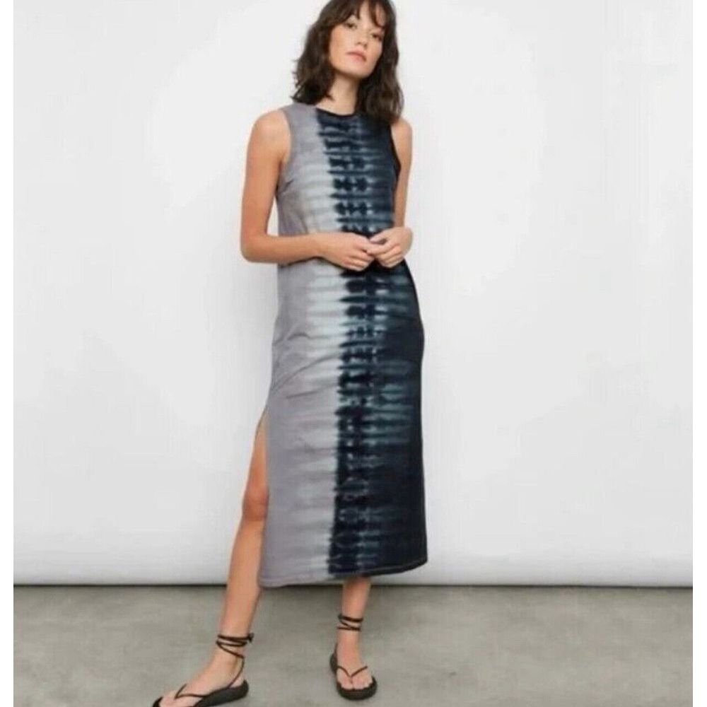 Rails S Maxi Tank Dress Tie Dye Side Slits Blue Gray White Sleeveless Knit Boho
